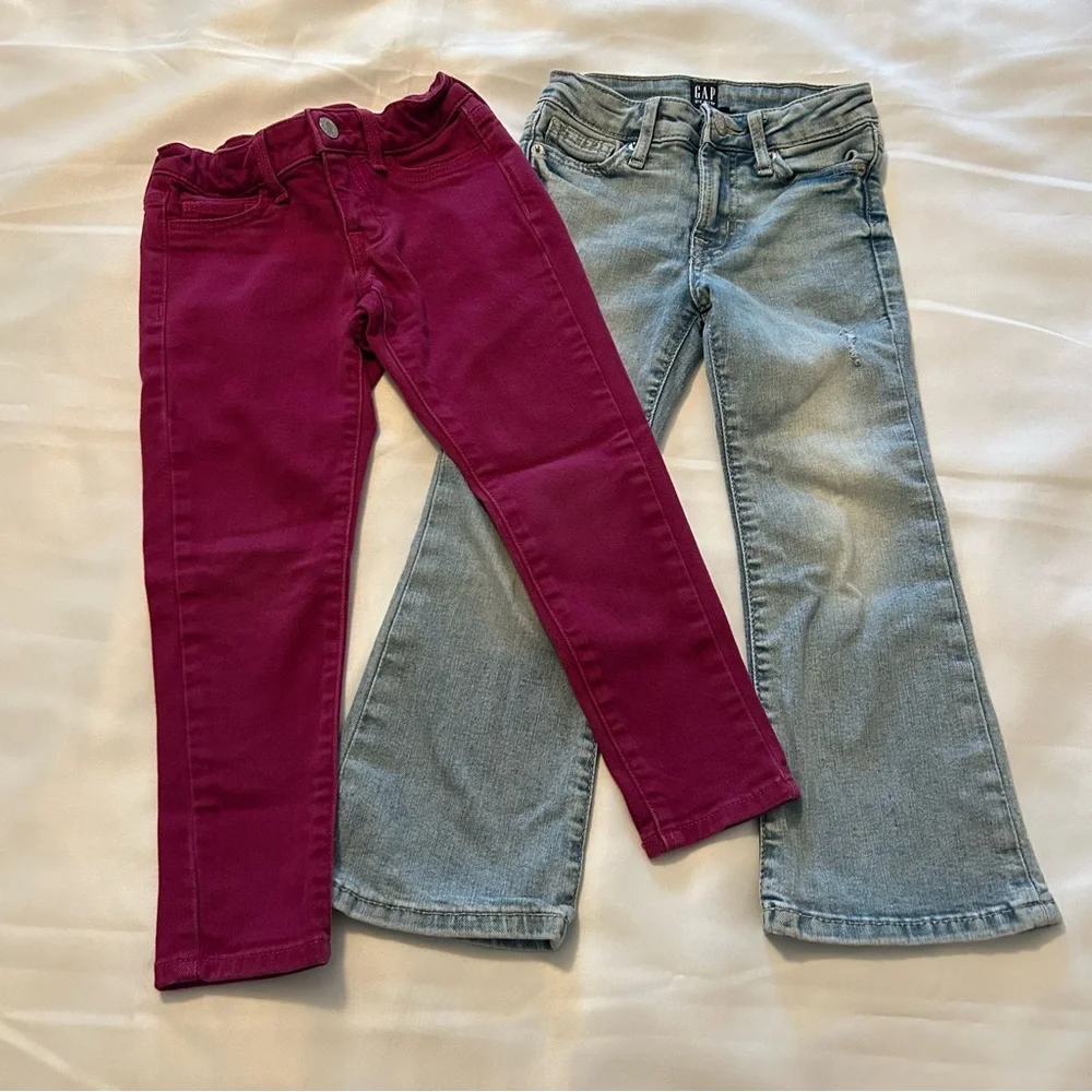 GAP Jean bundle of two pink super skinny &  blue distressed flare girls size 5